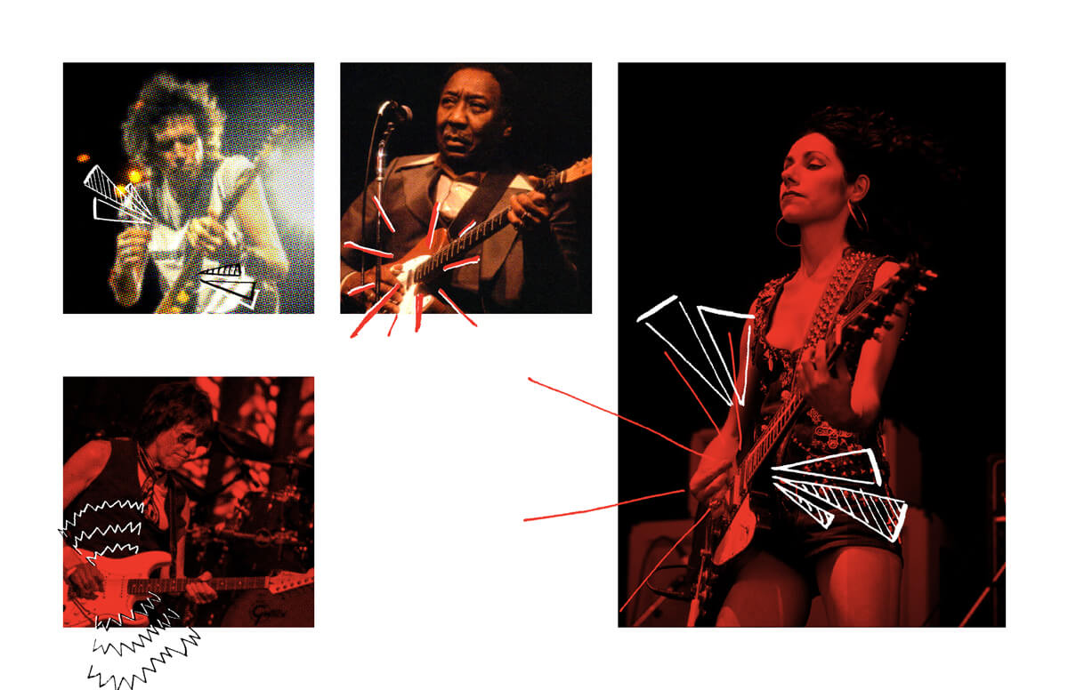 Sketched experiments over various guitar players.
