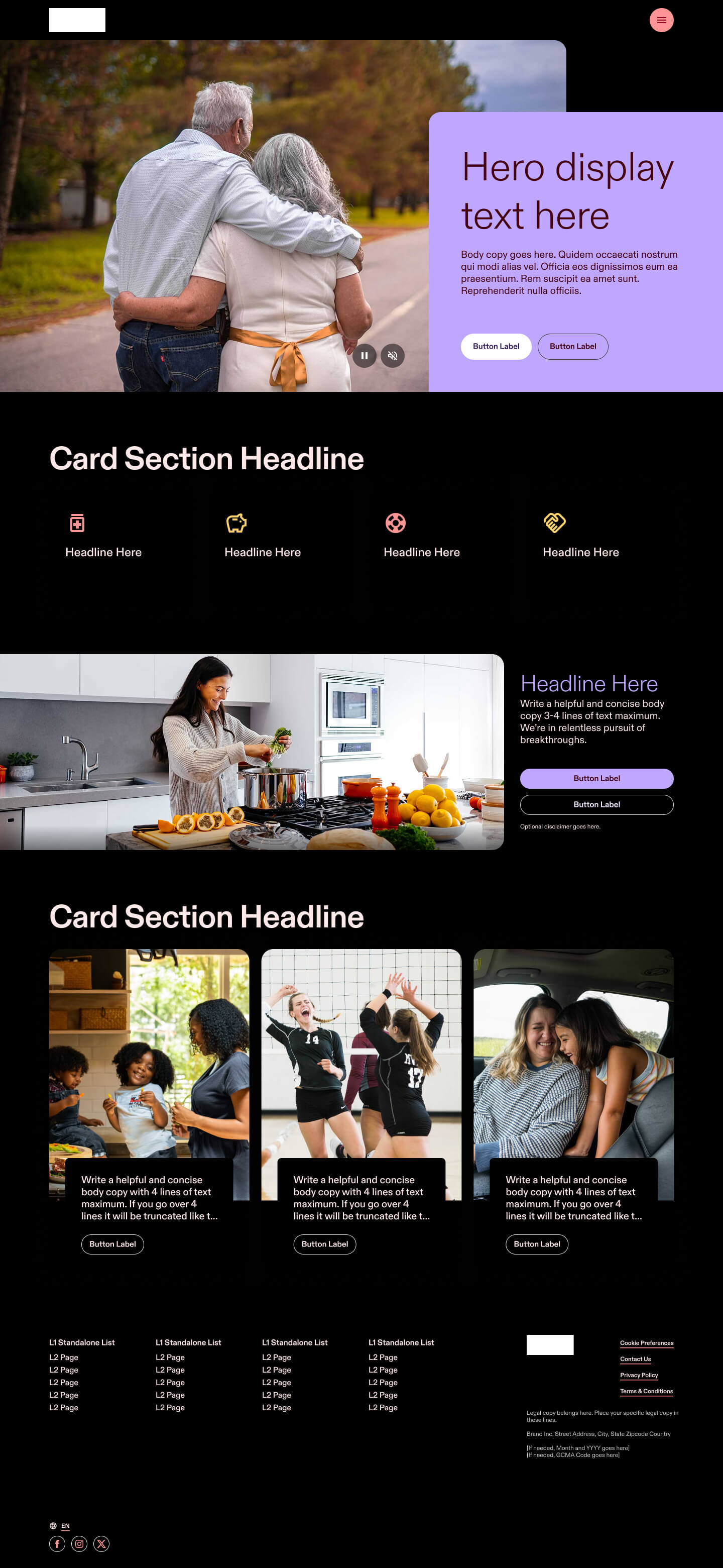Sample site showing color token Red Violet Yellow options in Dark Mode