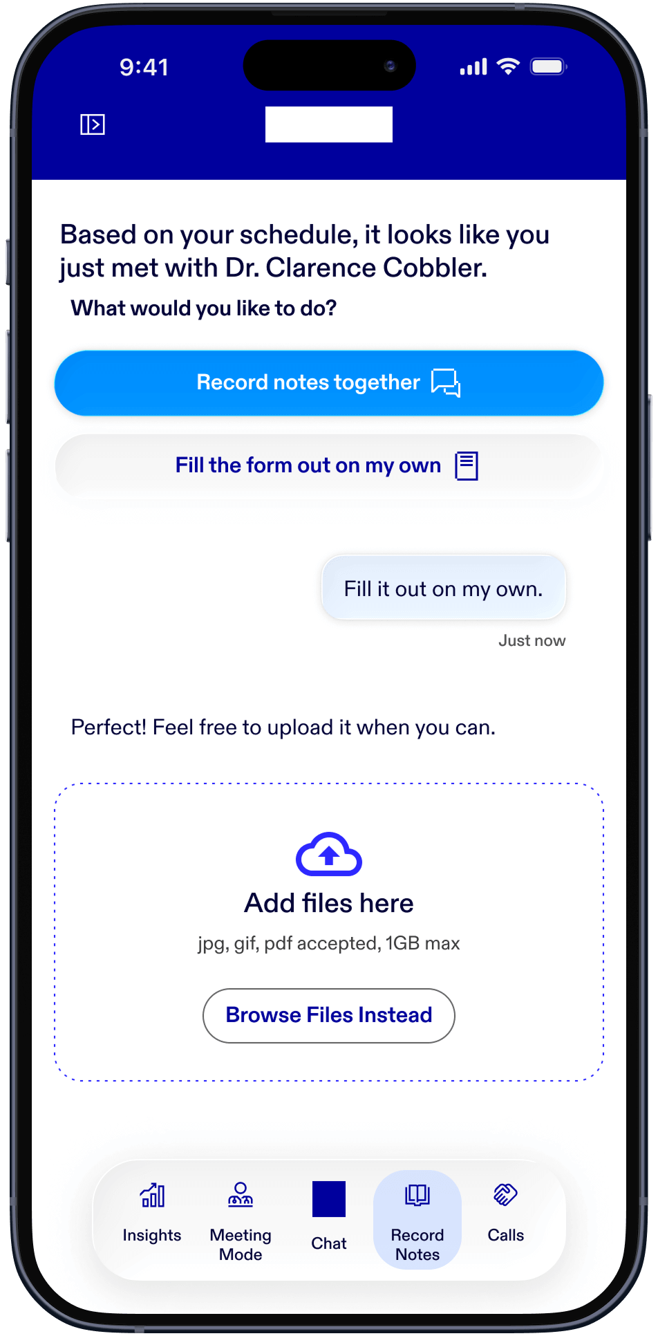 Post meeting screen design embedded in iPhone.
