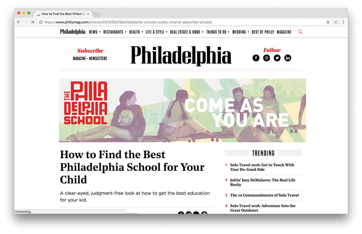 Mockup of a web banner ad on the Philly Magazine site